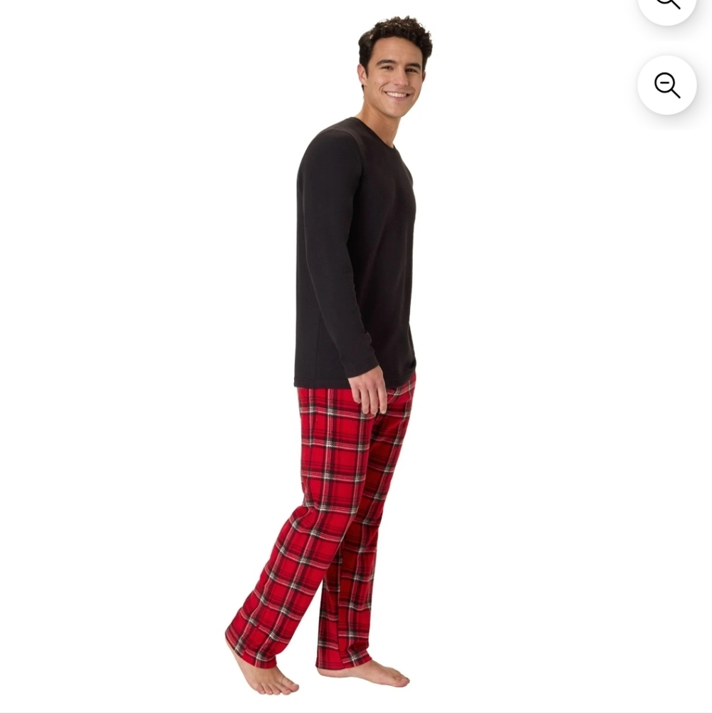 Hanes Men's Micro Fleece Sleep Set, Thermal Top with Plaid Printed Pants Size XL - Picture 5 of 7